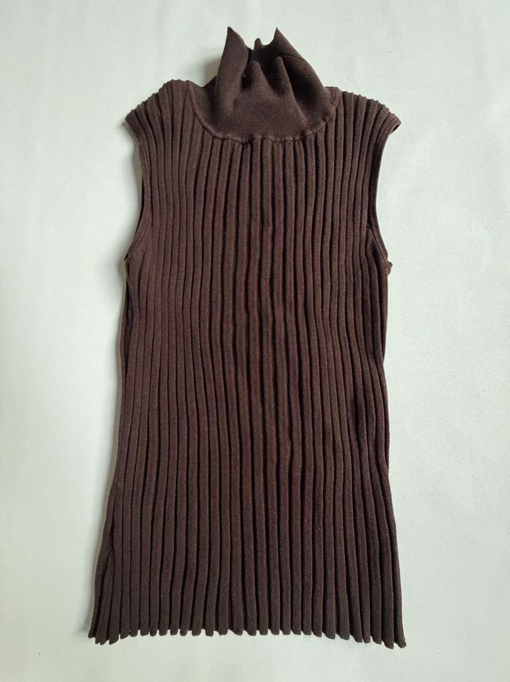 WD NY Brown Ribbed Sleeveless Turtleneck Knit Top M